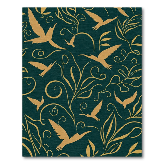 Golden Birds Amidst Teal Foliage Rug