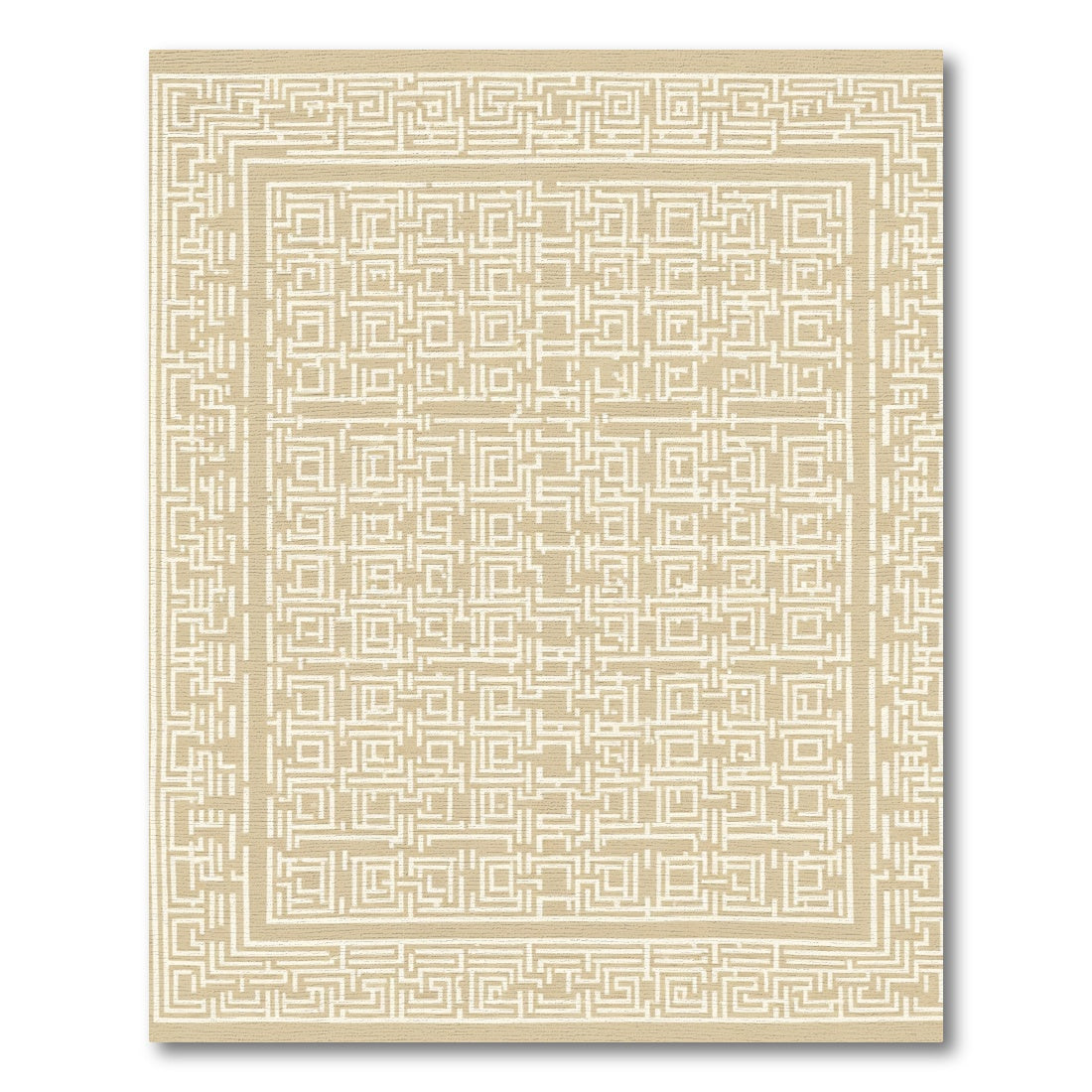 Muted Gold Square Maze Geometric Rug