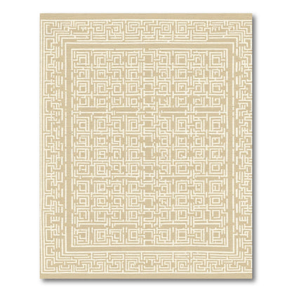 Muted Gold Square Maze Geometric Rug