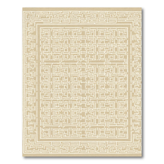 Muted Gold Square Maze Geometric Rug