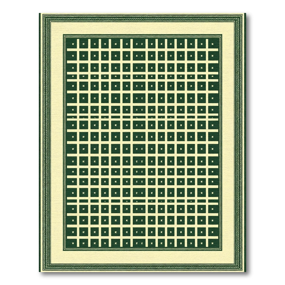 Green Cream Square Grid Rug