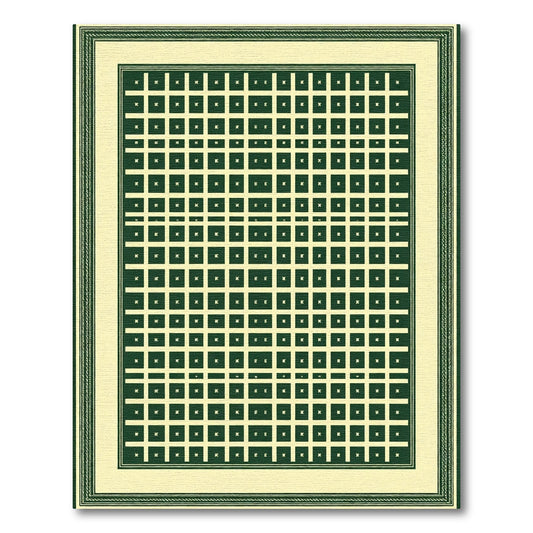 Green Cream Square Grid Rug