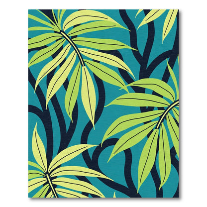 Tropical Green Leaf Teal Background Rug