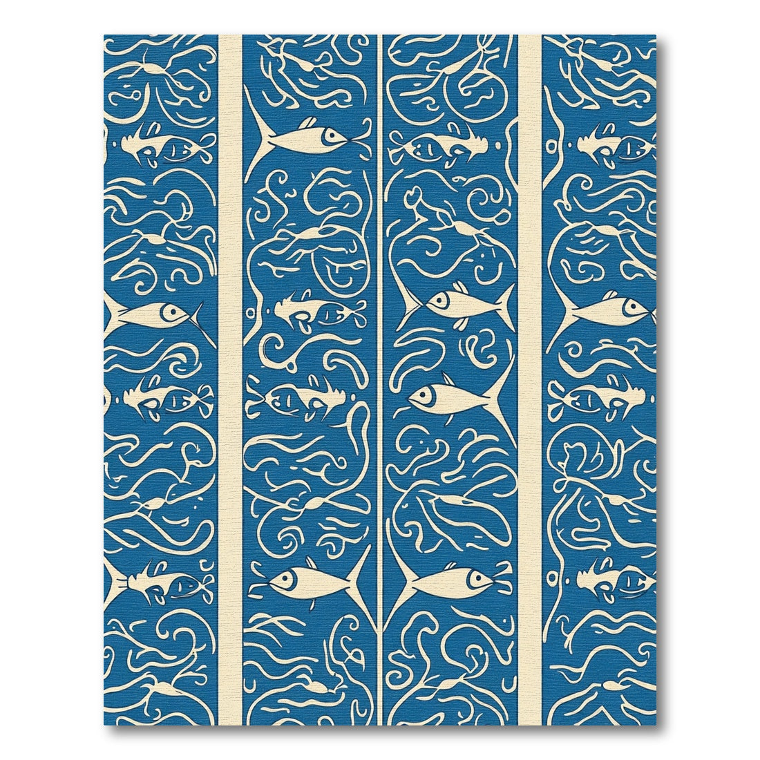 Marine Blue Ivory Fish Swirls Rug