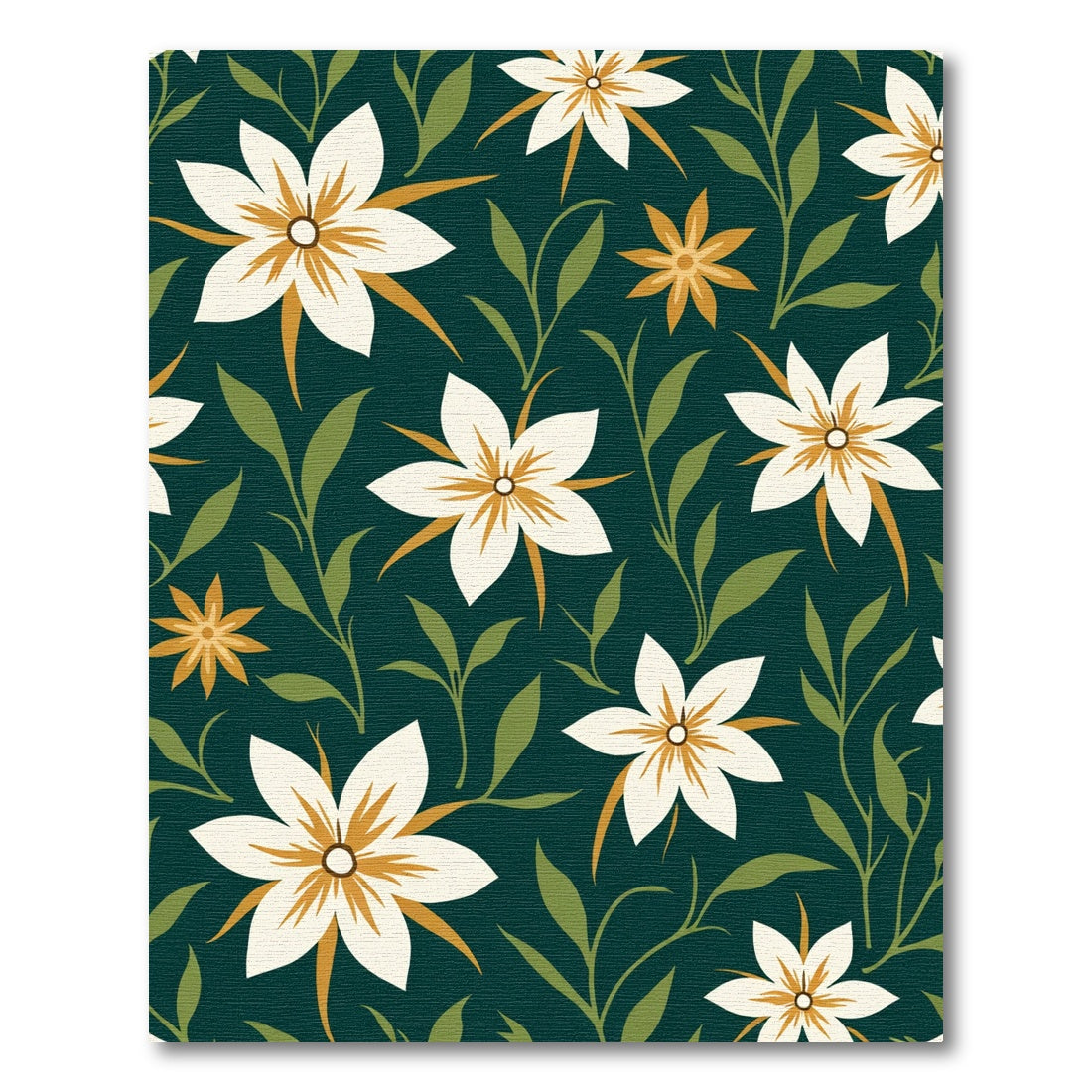 Dark Teal White Floral Botanical Branches Rug