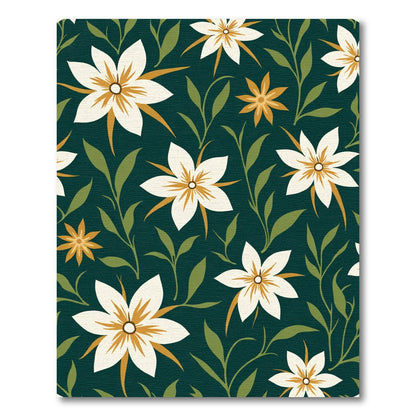 Dark Teal White Floral Botanical Branches Rug