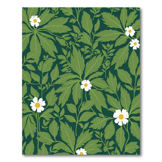 Dark Green White Daisy Foliage Rug