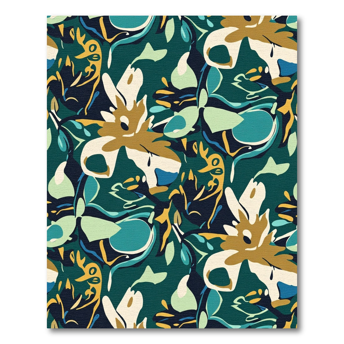 Abstract Teal and Gold Floral Grove Rug