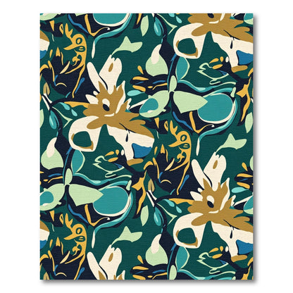 Abstract Teal and Gold Floral Grove Rug