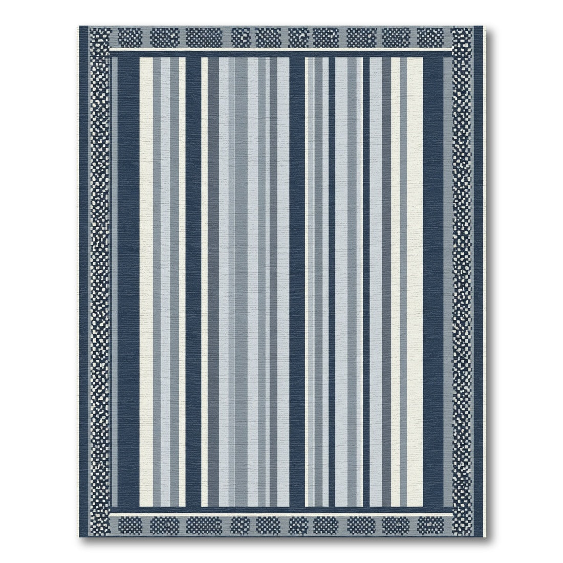 Cool Blue Vertical Stripe Border Rug