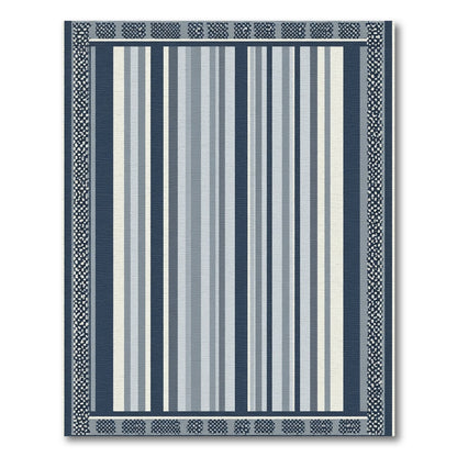 Cool Blue Vertical Stripe Border Rug