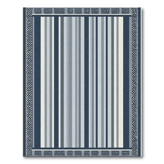 Cool Blue Vertical Stripe Border Rug