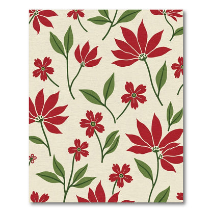 Crimson Blossoms Green Leaf Botanical Rug