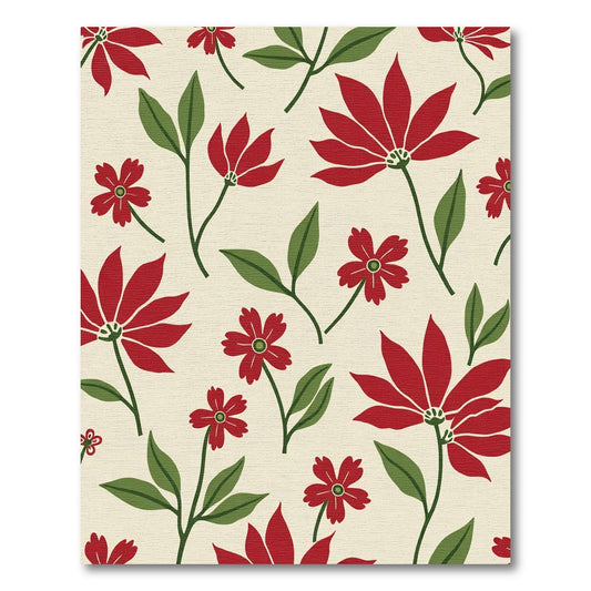Crimson Blossoms Green Leaf Botanical Rug