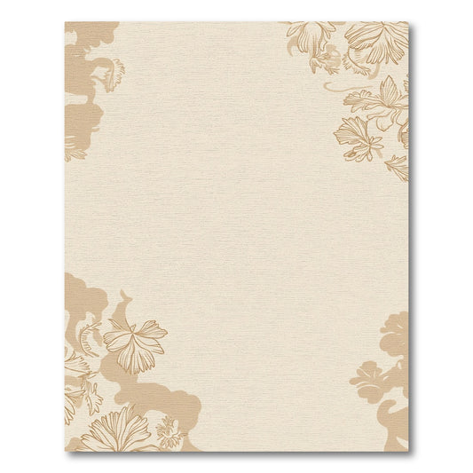 Cream Floral Edge Line Art Rug