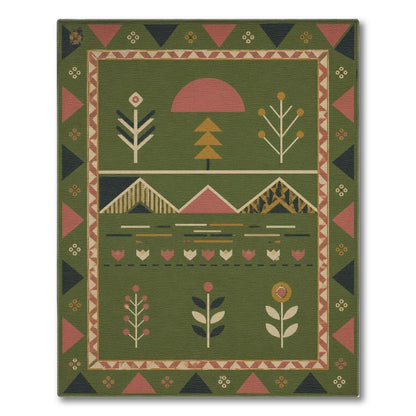 Green Geometric Landscape Area Rug
