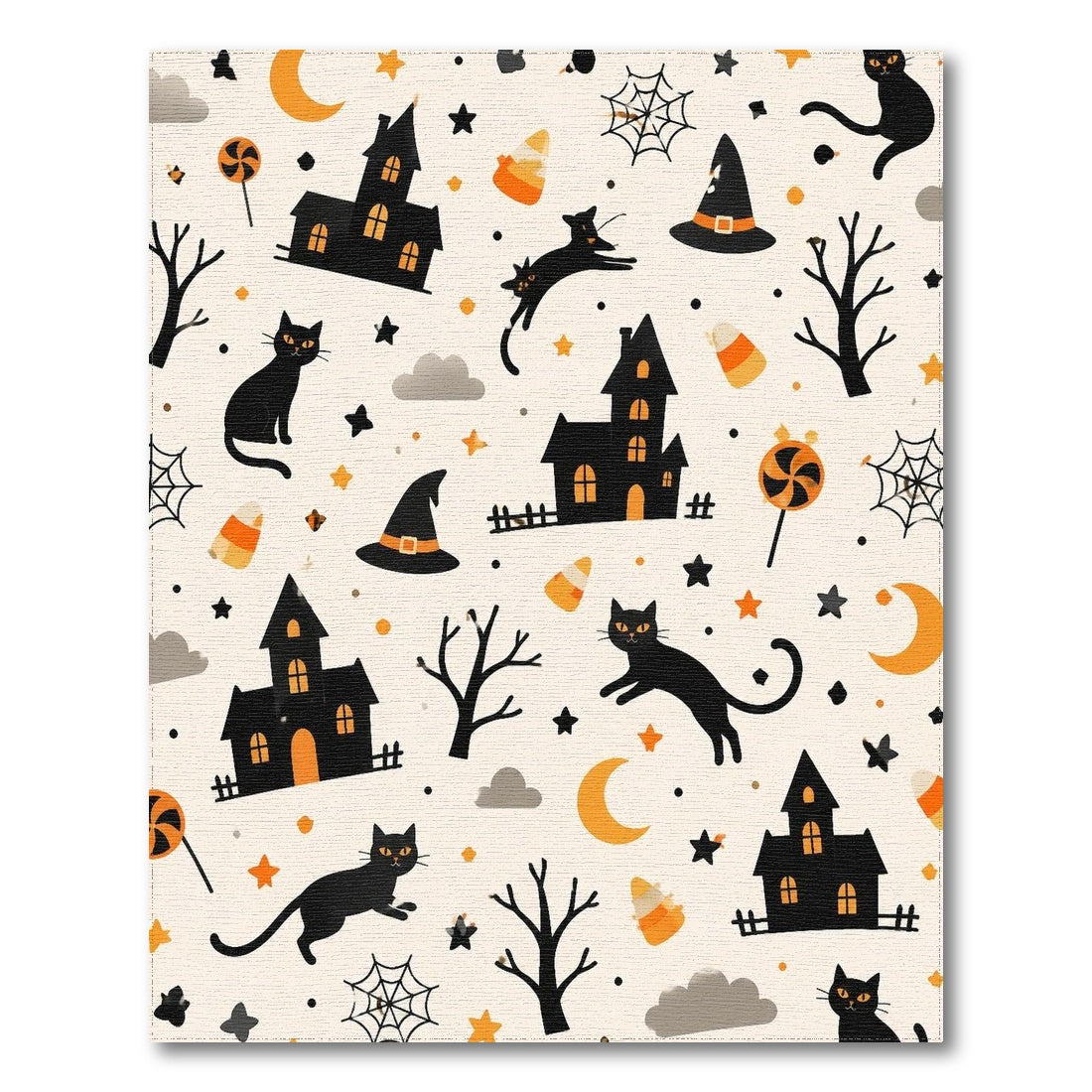 Multi-color and Patterns Spooky Black Cat Halloween Area Rug