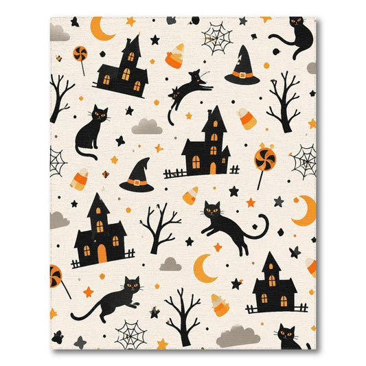 Multi-color and Patterns Spooky Black Cat Halloween Area Rug