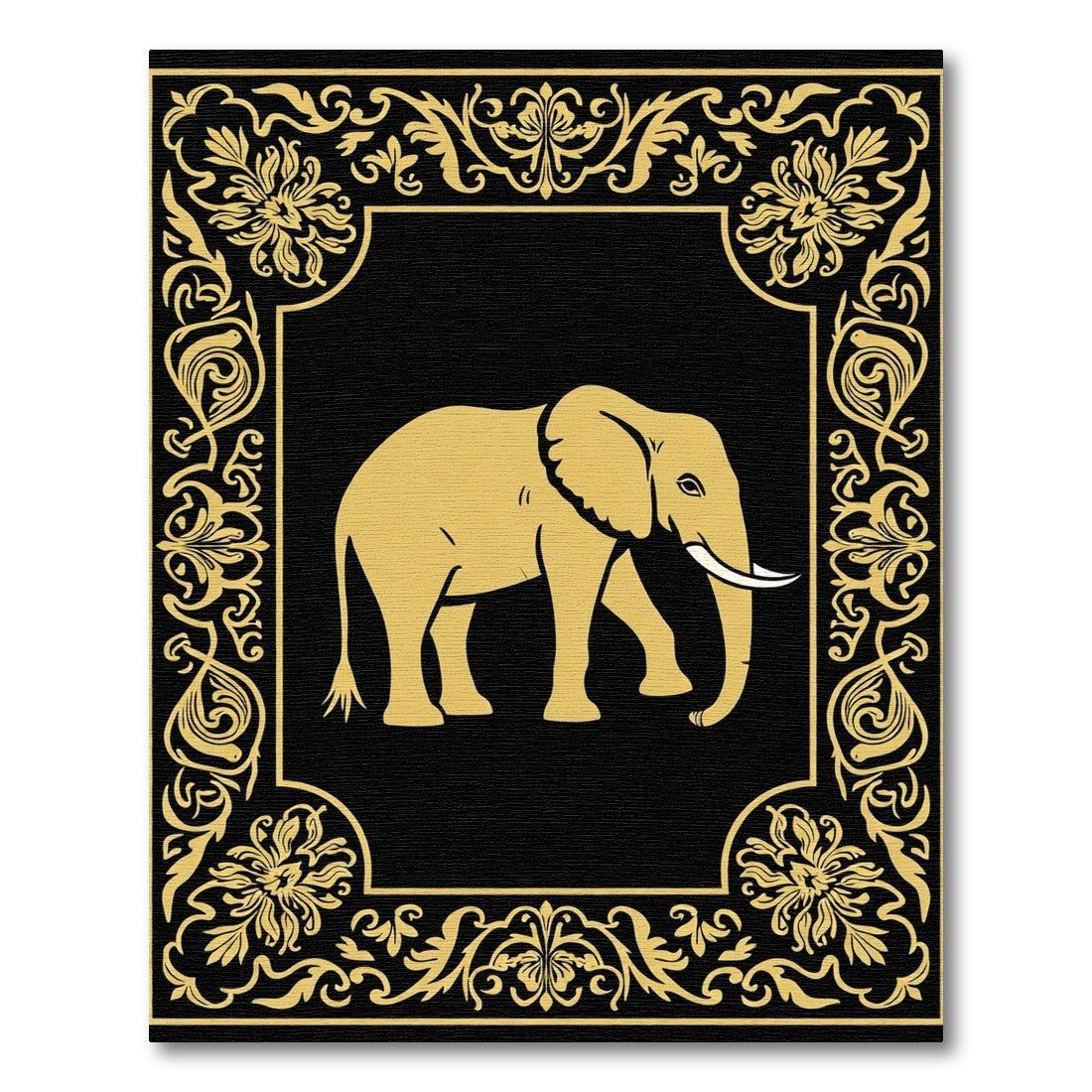 Majestic Gold Elephant Floral Border Rug