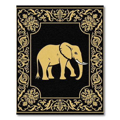 Majestic Gold Elephant Floral Border Rug
