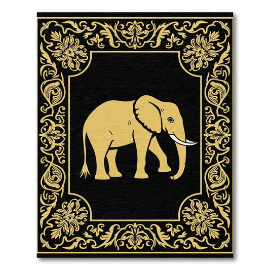 Majestic Gold Elephant Floral Border Rug