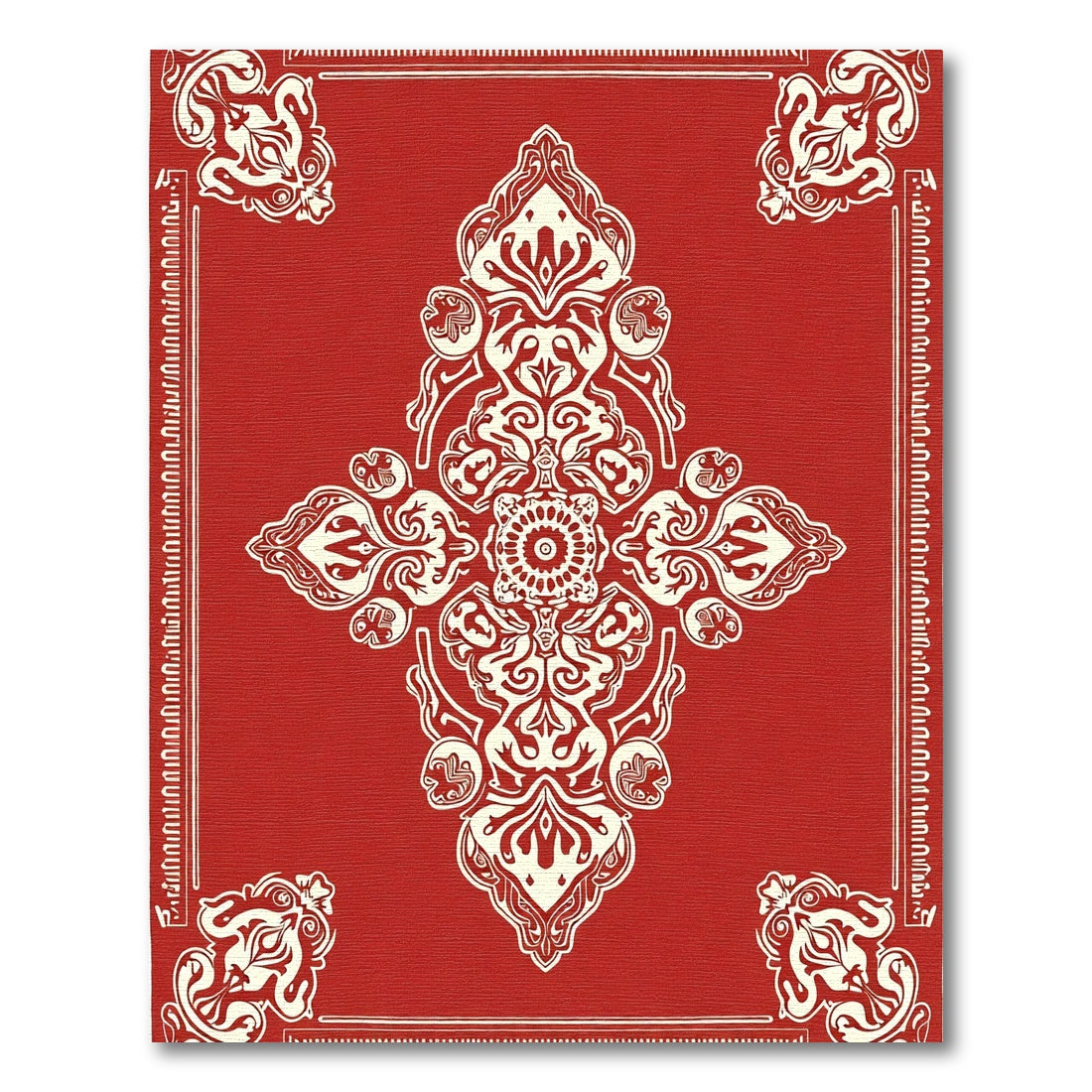 Crimson Medallion Floral Corner Accents Rug