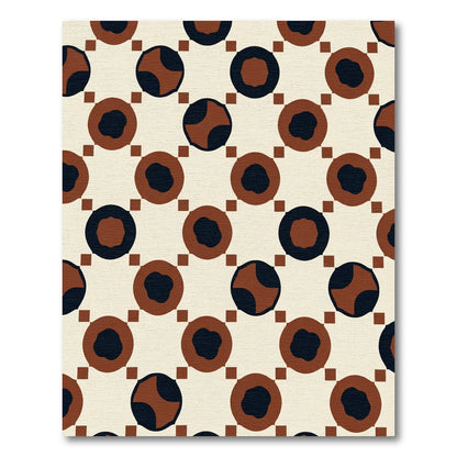 Brown Black Circles Squared Tiles Rug