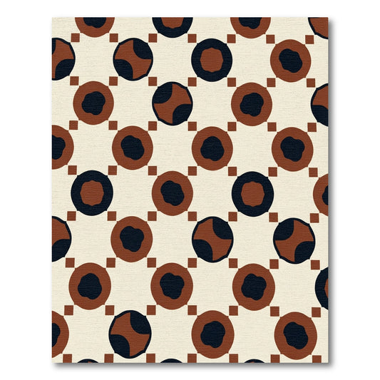 Brown Black Circles Squared Tiles Rug
