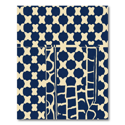 Indigo Bone Geometric Composition Rug