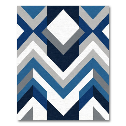 Navy Blue Geometric Chevron Modern Rug
