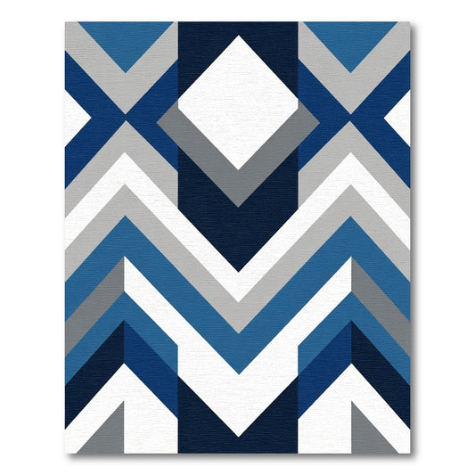 Navy Blue Geometric Chevron Modern Rug