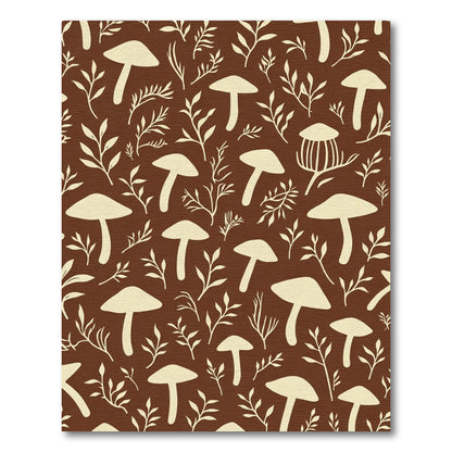 Brown Cream Mushroom Folk Art Rug