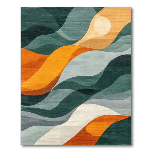 Teal Wave Abstract Area Rug