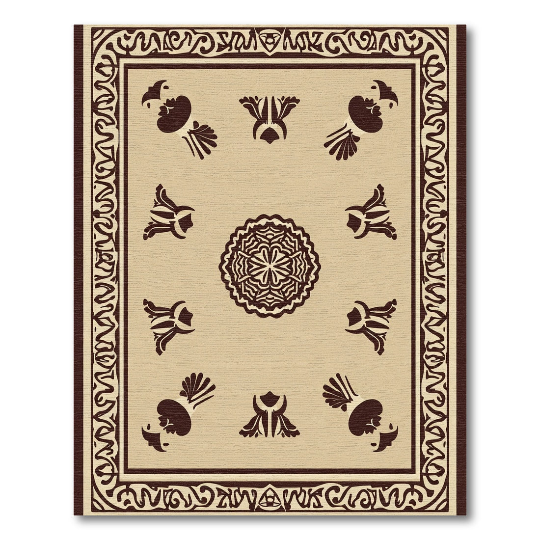 Sepia Floral Medallion Border Rug