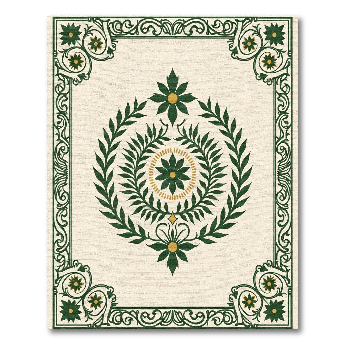Green Gold Botanical Medallion Frame Rug