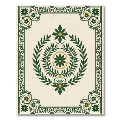 Green Gold Botanical Medallion Frame Rug