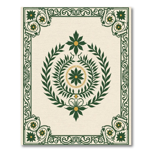 Green Gold Botanical Medallion Frame Rug