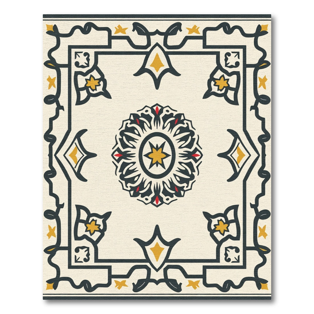 Dark Yellow Red Central Medallion Border Rug