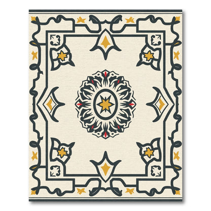 Dark Yellow Red Central Medallion Border Rug