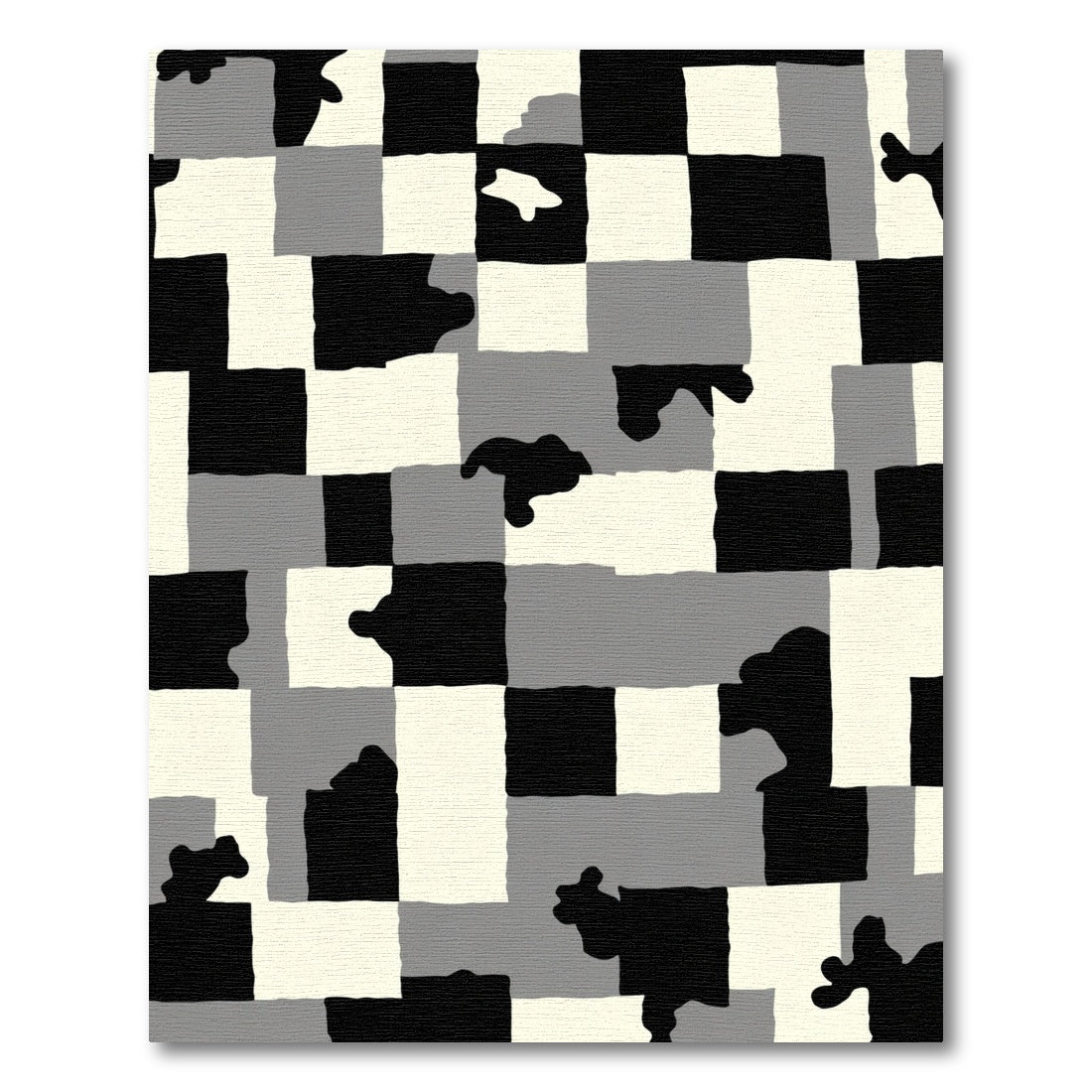 Black White Gray Blocky Shapes Rug