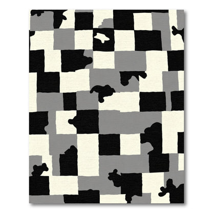 Black White Gray Blocky Shapes Rug