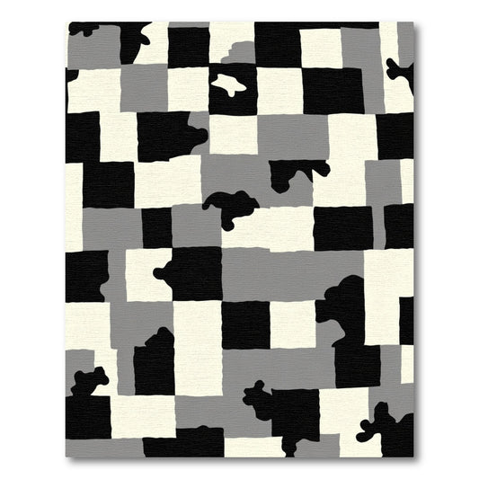 Black White Gray Blocky Shapes Rug