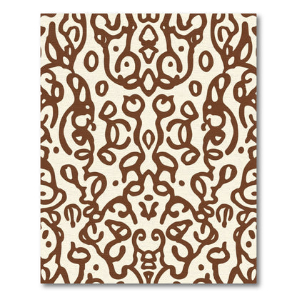 Cream Brown Ornate Scrollwork Damask Rug