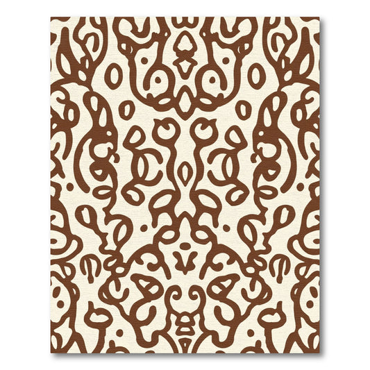 Cream Brown Ornate Scrollwork Damask Rug