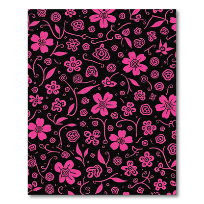 Hot Pink Floral Vines Black Background Rug