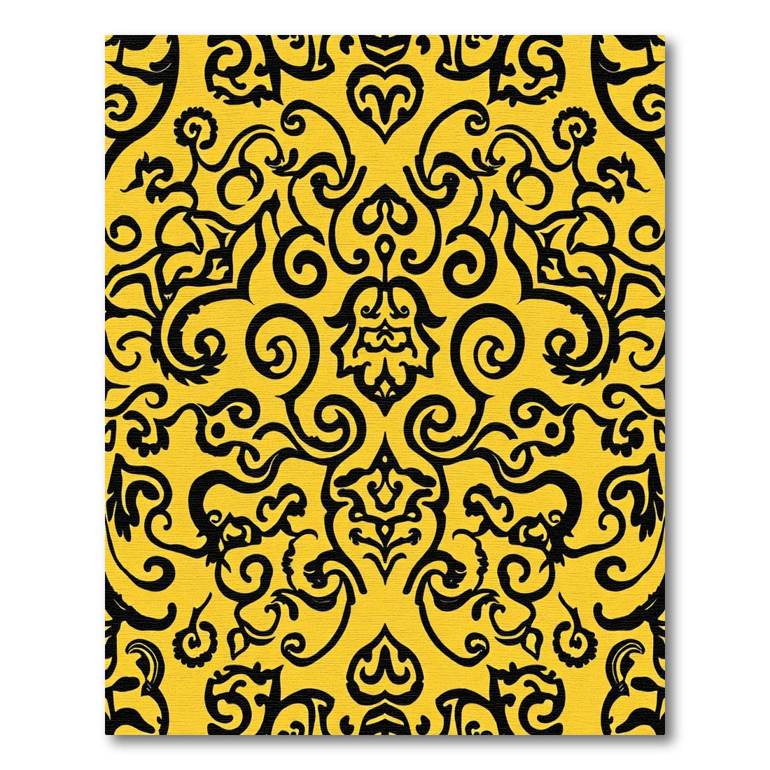 Bold Black Damask Yellow Ornament Rug