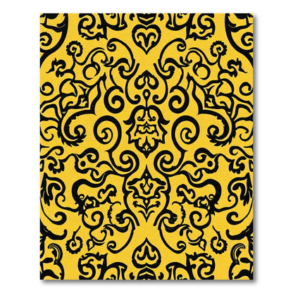 Bold Black Damask Yellow Ornament Rug