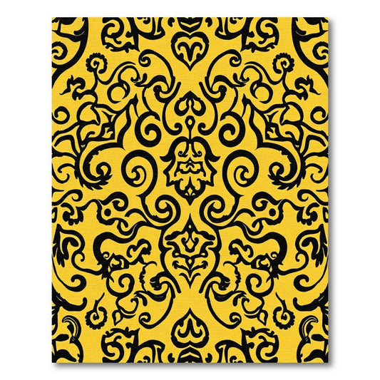 Bold Black Damask Yellow Ornament Rug