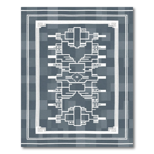 Gray White Geometric Outline Rug