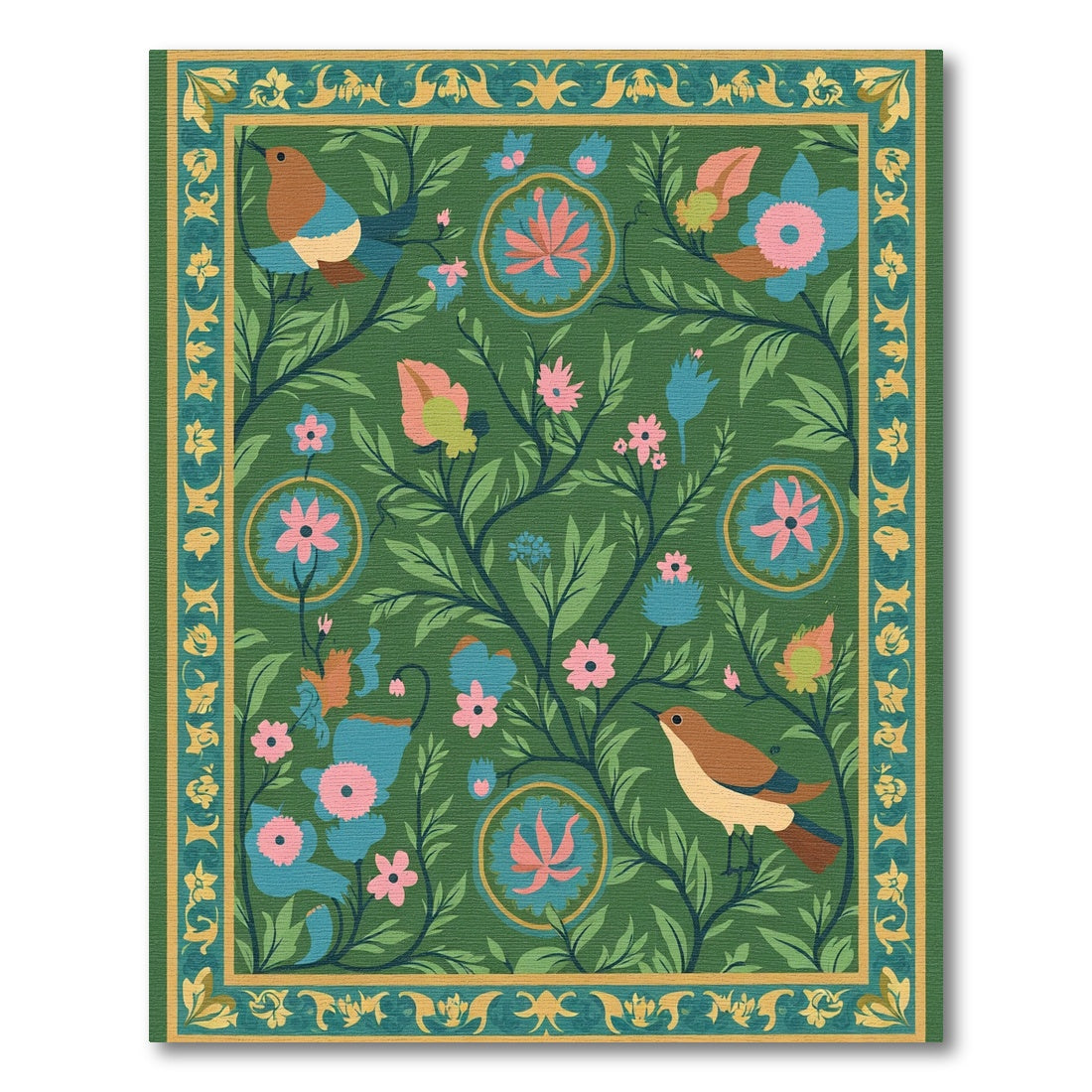 Green Floral Bird Botanical Garden Rug